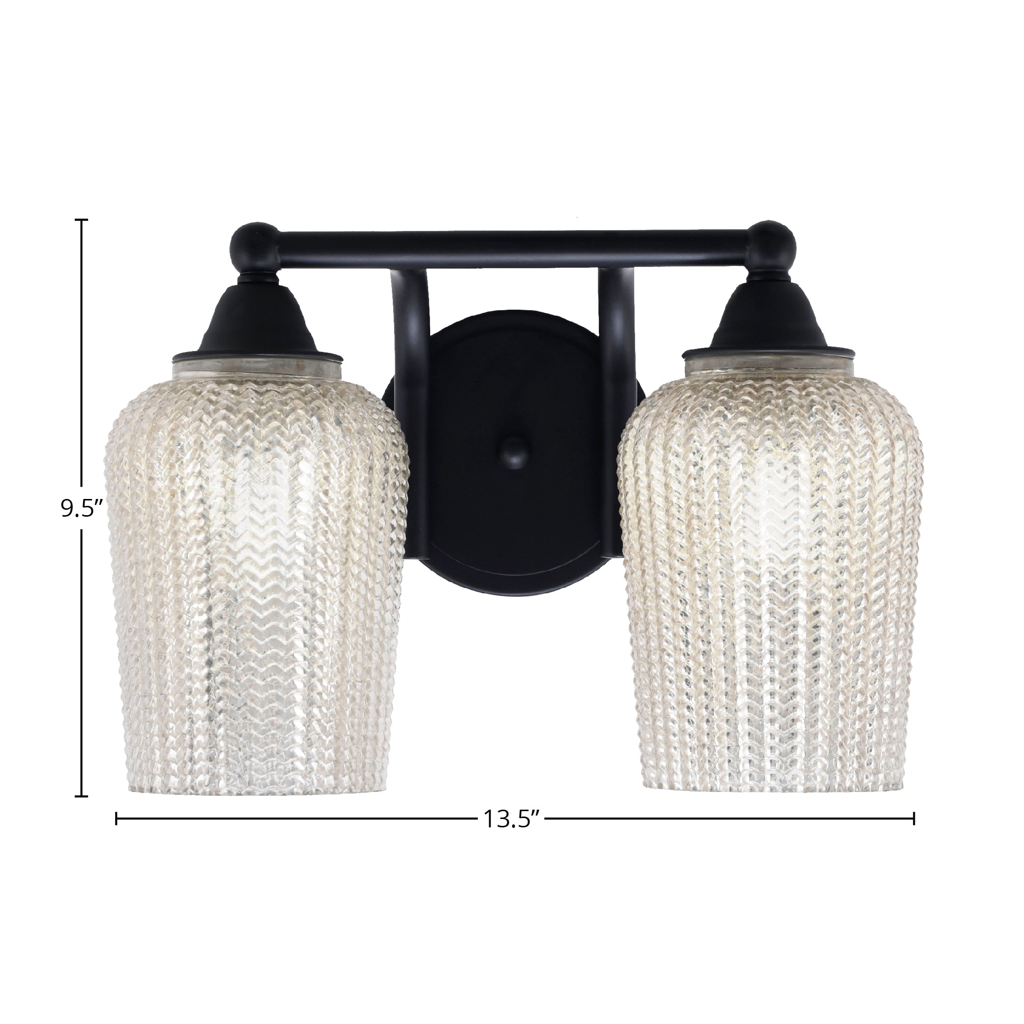 Paramount Two Light Bath Bar in Matte Black with 5" Silver Textured Shade