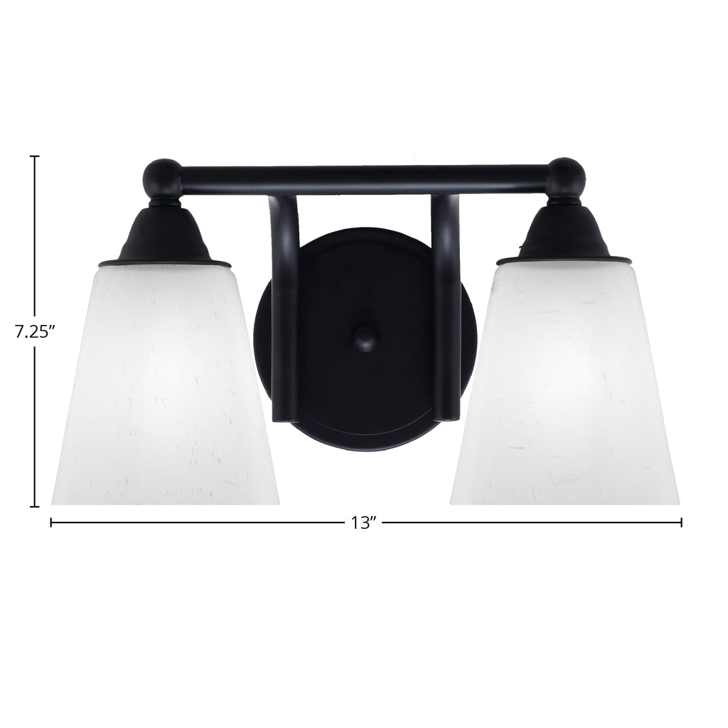Paramount Two Light Bath Bar in Matte Black with 4.5" Square White Muslin Shade