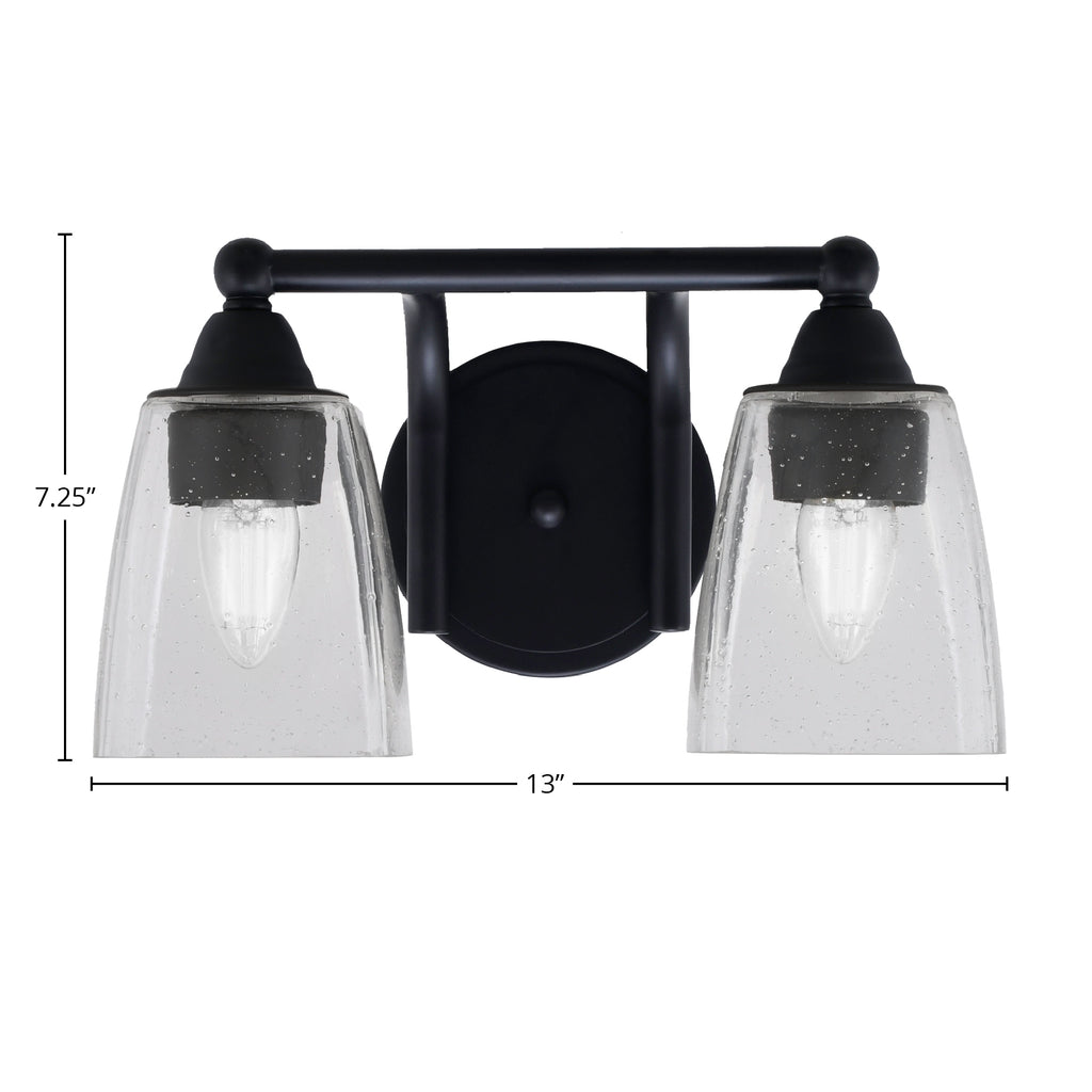 Paramount Two Light Bath Bar in Matte Black with 4.5" Square Clear Bubble Shade