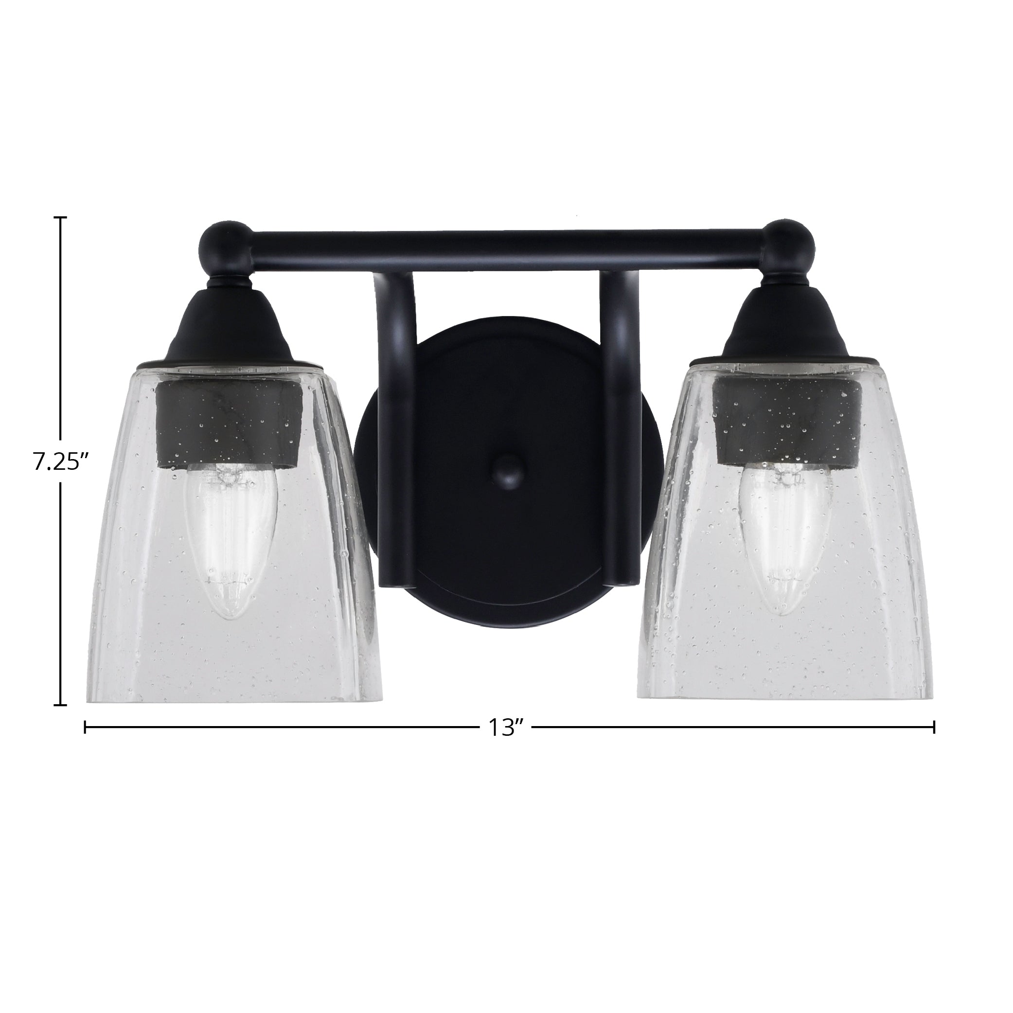 Paramount Two Light Bath Bar in Matte Black with 4.5" Square Clear Bubble Shade
