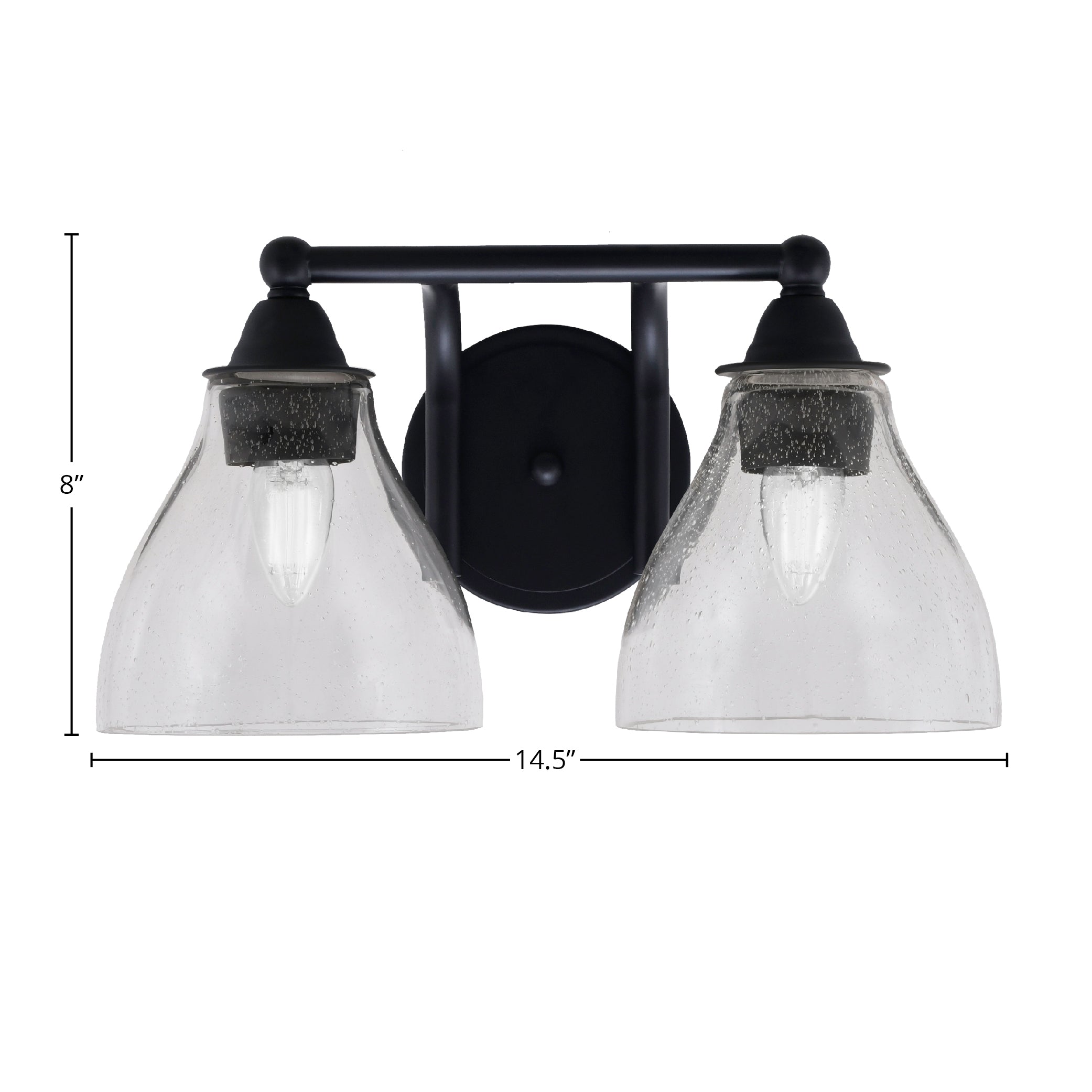 Paramount Two Light Bath Bar in Matte Black with 6.25" Clear Bubble Shade