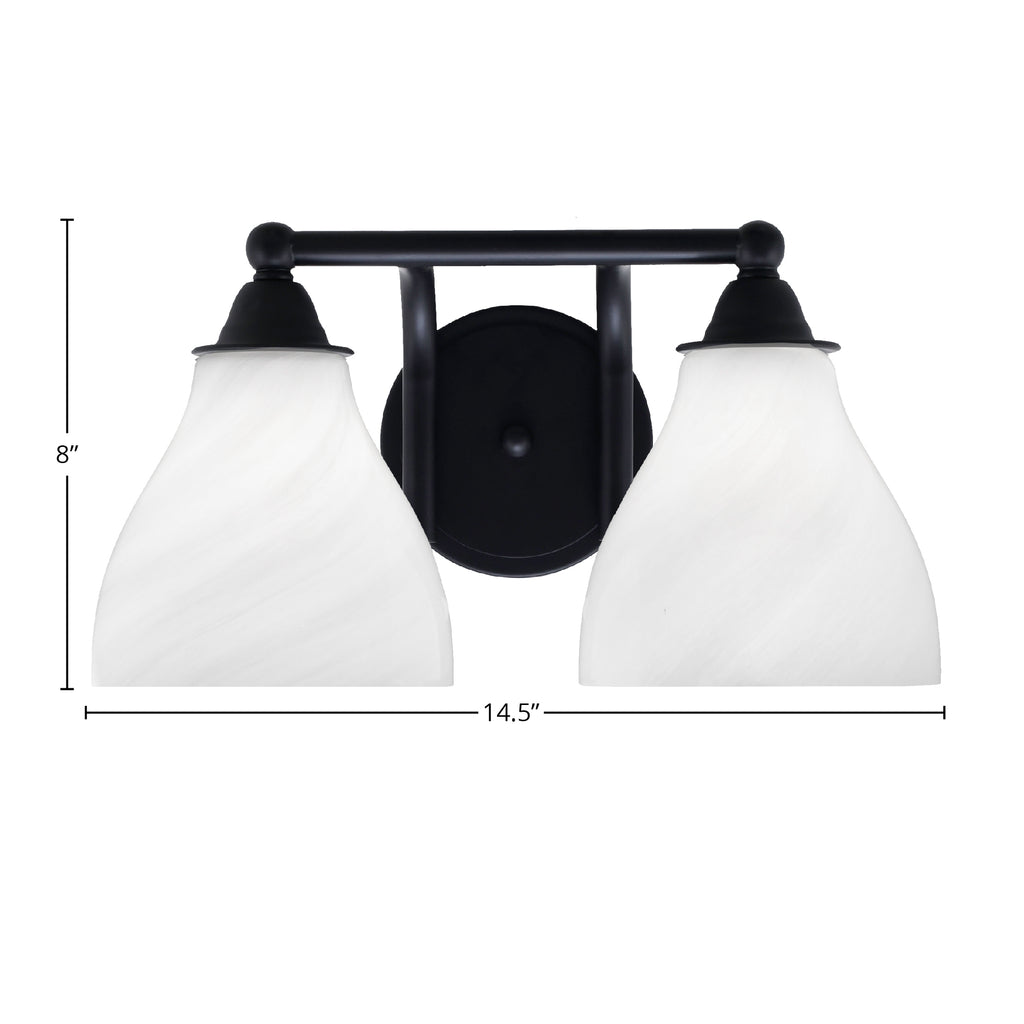 Paramount Two Light Bath Bar in Matte Black with 6.25" White Marble Shade