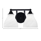 Paramount Two Light Bath Bar in Matte Black with 6.25" White Marble Shade