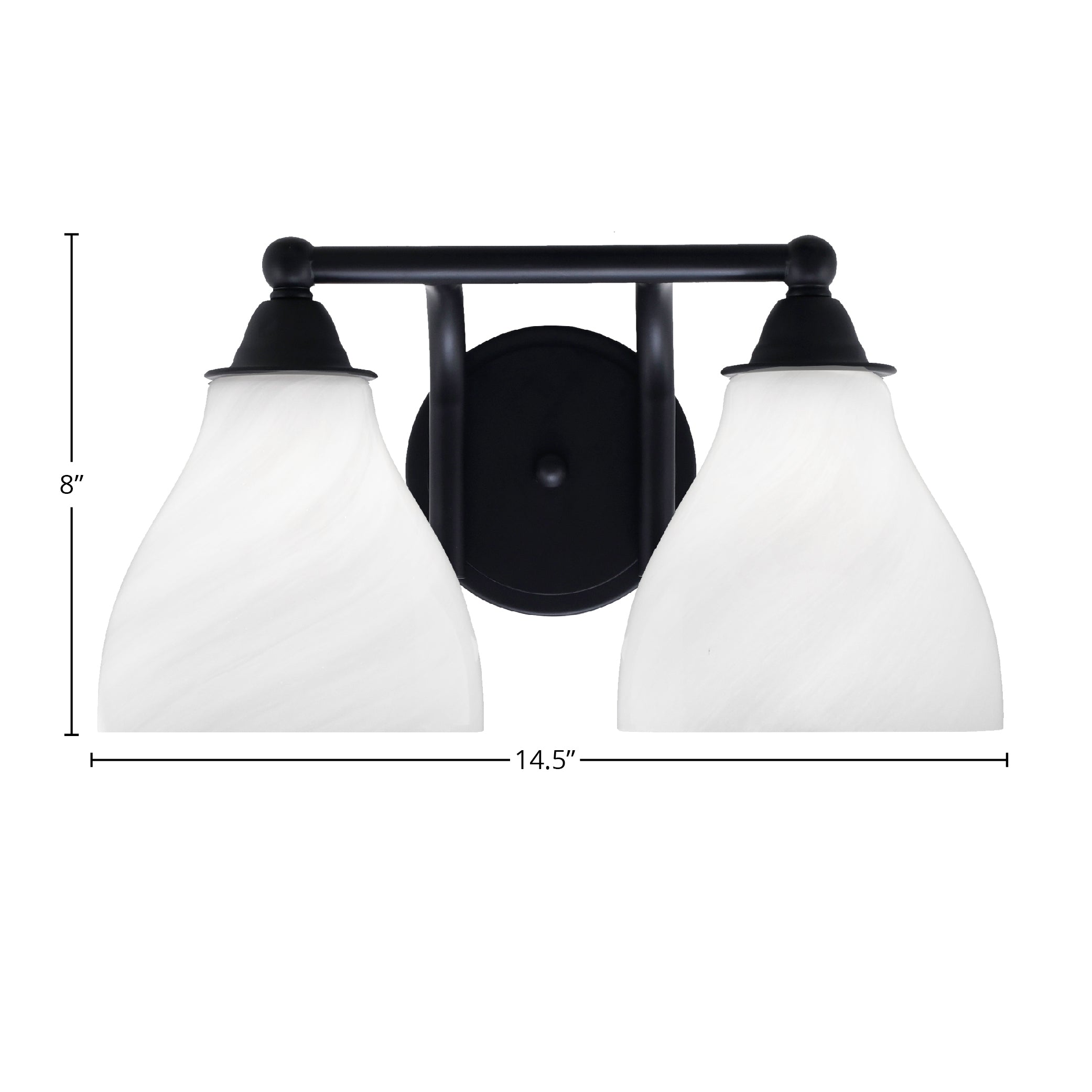 Paramount Two Light Bath Bar in Matte Black with 6.25" White Marble Shade