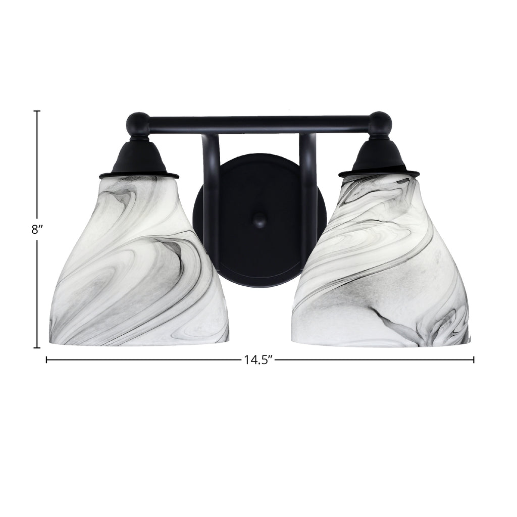 Paramount Two Light Bath Bar in Matte Black with 6.25" Onyx Swirl Shade