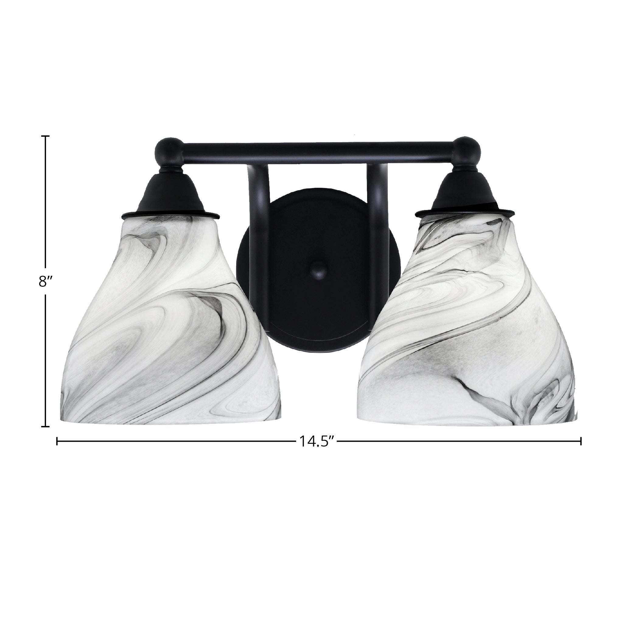 Paramount Two Light Bath Bar in Matte Black with 6.25" Onyx Swirl Shade