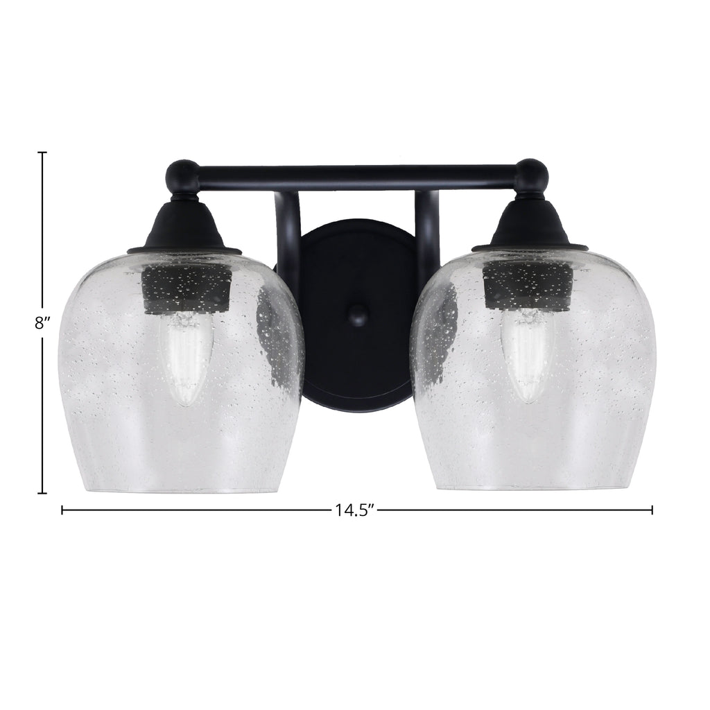 Paramount Two Light Bath Bar in Matte Black with 6" Clear Bubble Shade