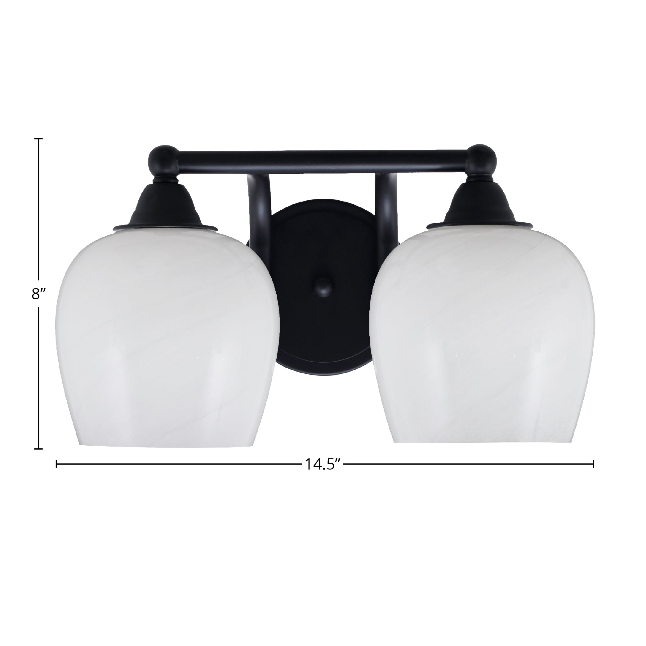 Paramount Two Light Bath Bar in Matte Black with 6" White Marble Shade