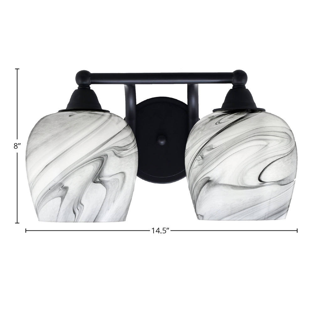 Paramount Two Light Bath Bar in Matte Black with 6" Onyx Swirl Shade
