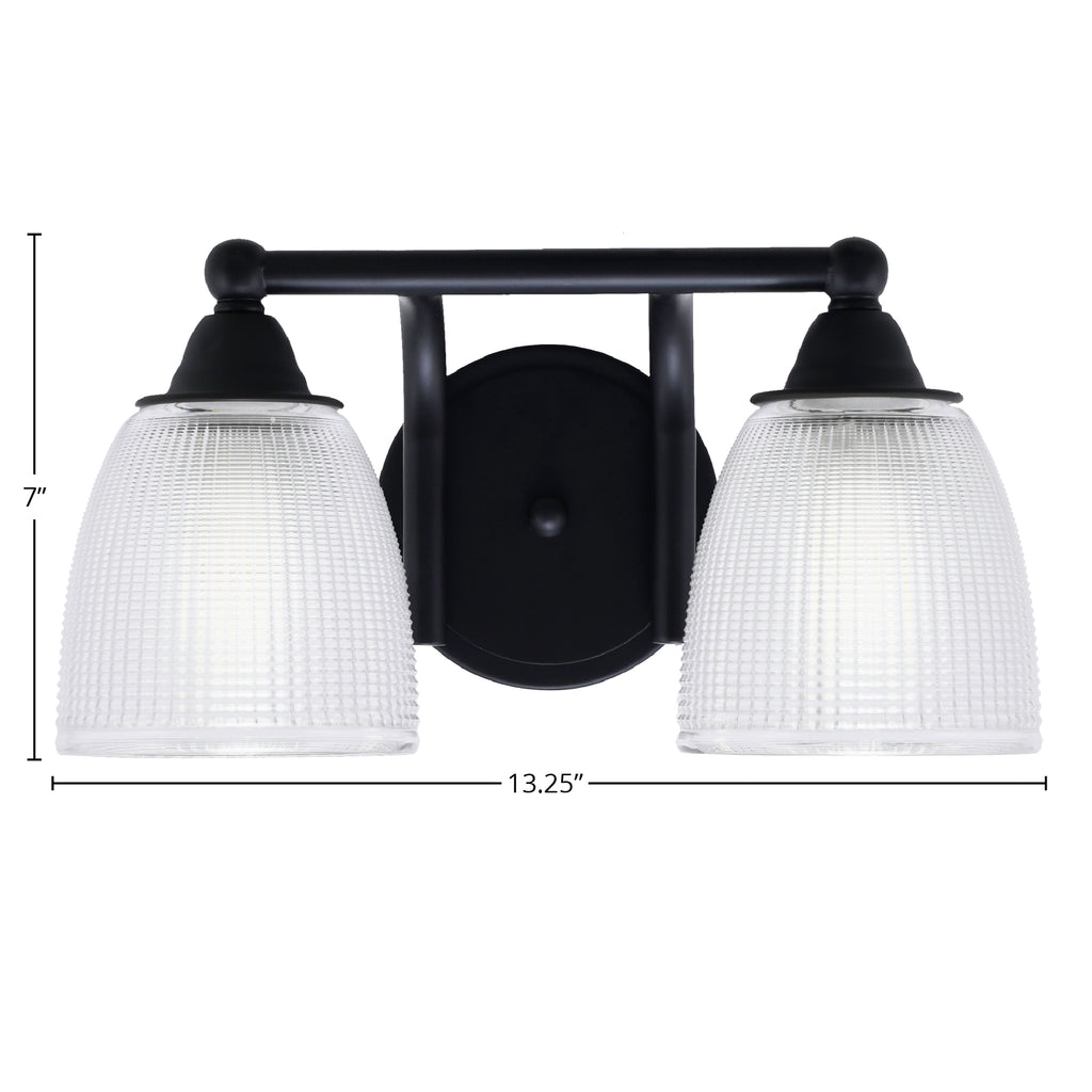 Paramount Two Light Bath Bar in Matte Black with 5" Clear Ribbed Shade