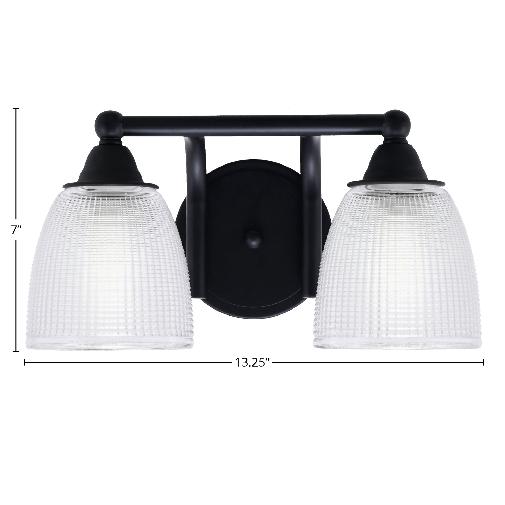 Paramount Two Light Bath Bar in Matte Black with 5" Clear Ribbed Shade
