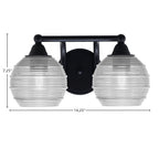Paramount Two Light Bath Bar in Matte Black with 6" Clear Ribbed Shade