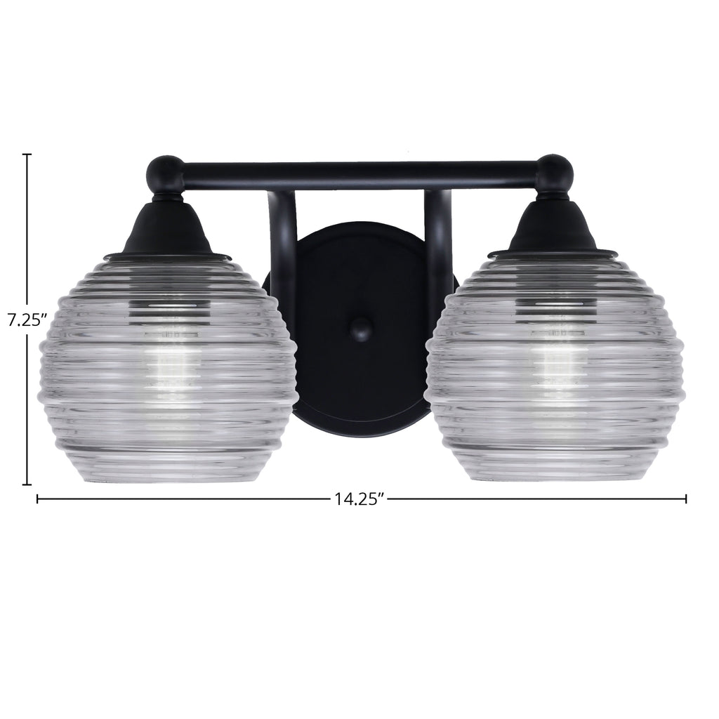 Paramount Two Light Bath Bar in Matte Black with 6" Smoke Ribbed Shade