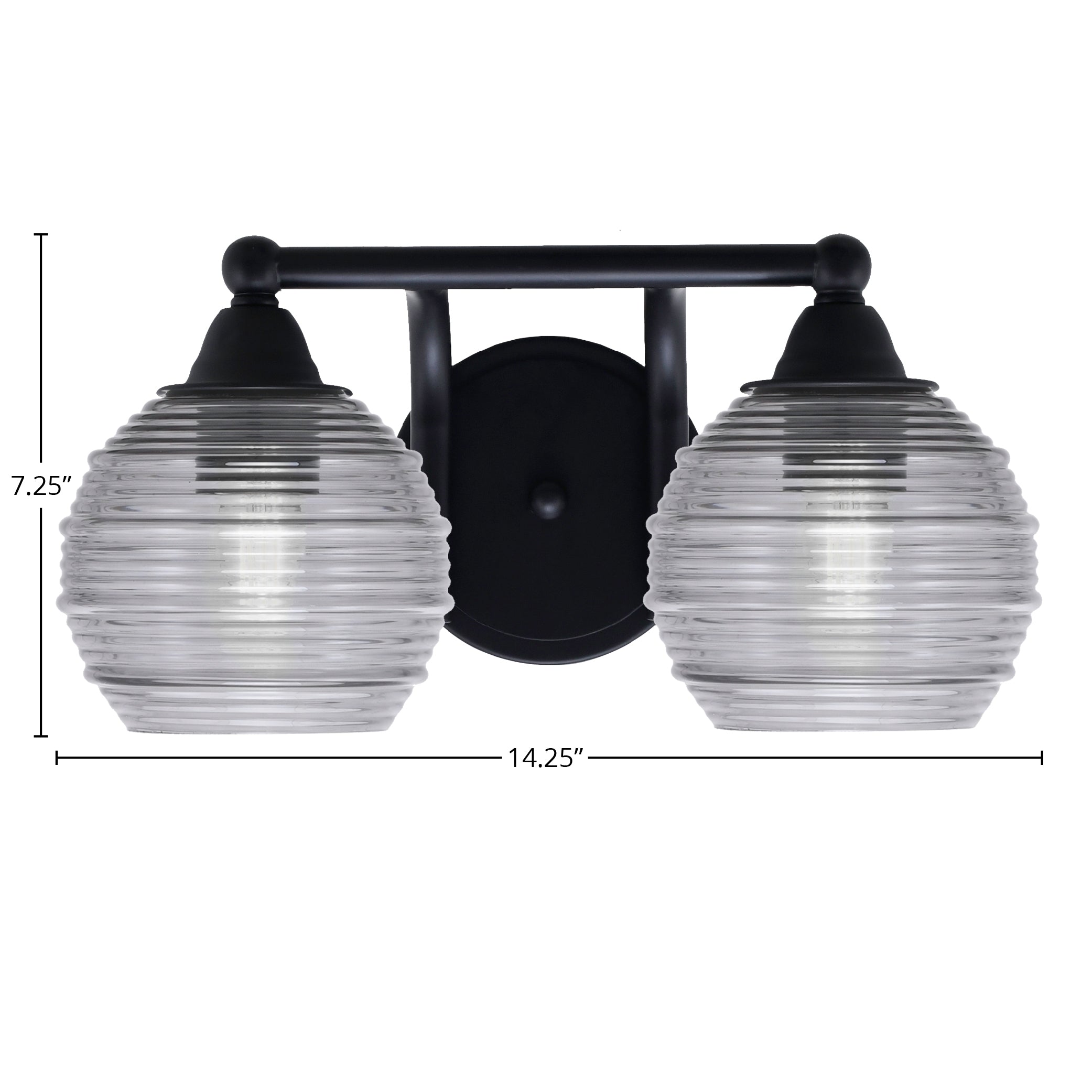 Paramount Two Light Bath Bar in Matte Black with 6" Smoke Ribbed Shade