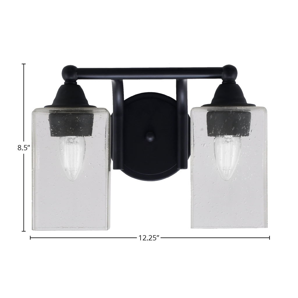 Paramount Two Light Bath Bar in Matte Black with 4" Square Clear Bubble Shade
