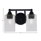 Paramount Two Light Bath Bar in Matte Black with 4" Square Clear Bubble Shade