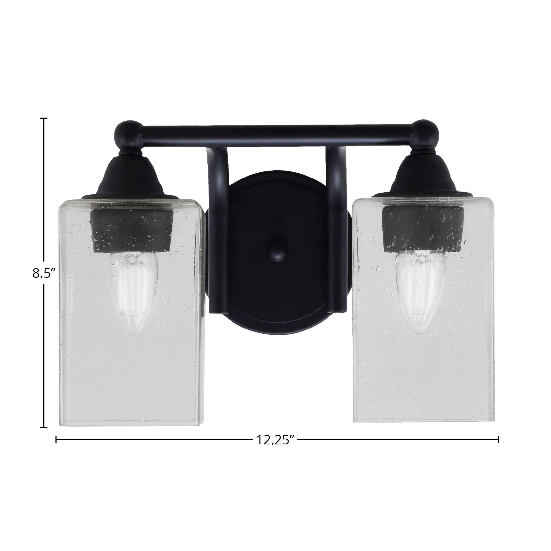 Paramount Two Light Bath Bar in Matte Black with 4" Square Clear Bubble Shade