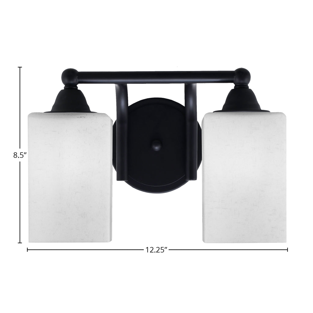 Paramount Two Light Bath Bar in Matte Black with 4" Square White Muslin Shade