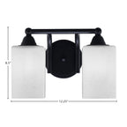 Paramount Two Light Bath Bar in Matte Black with 4" Square White Muslin Shade
