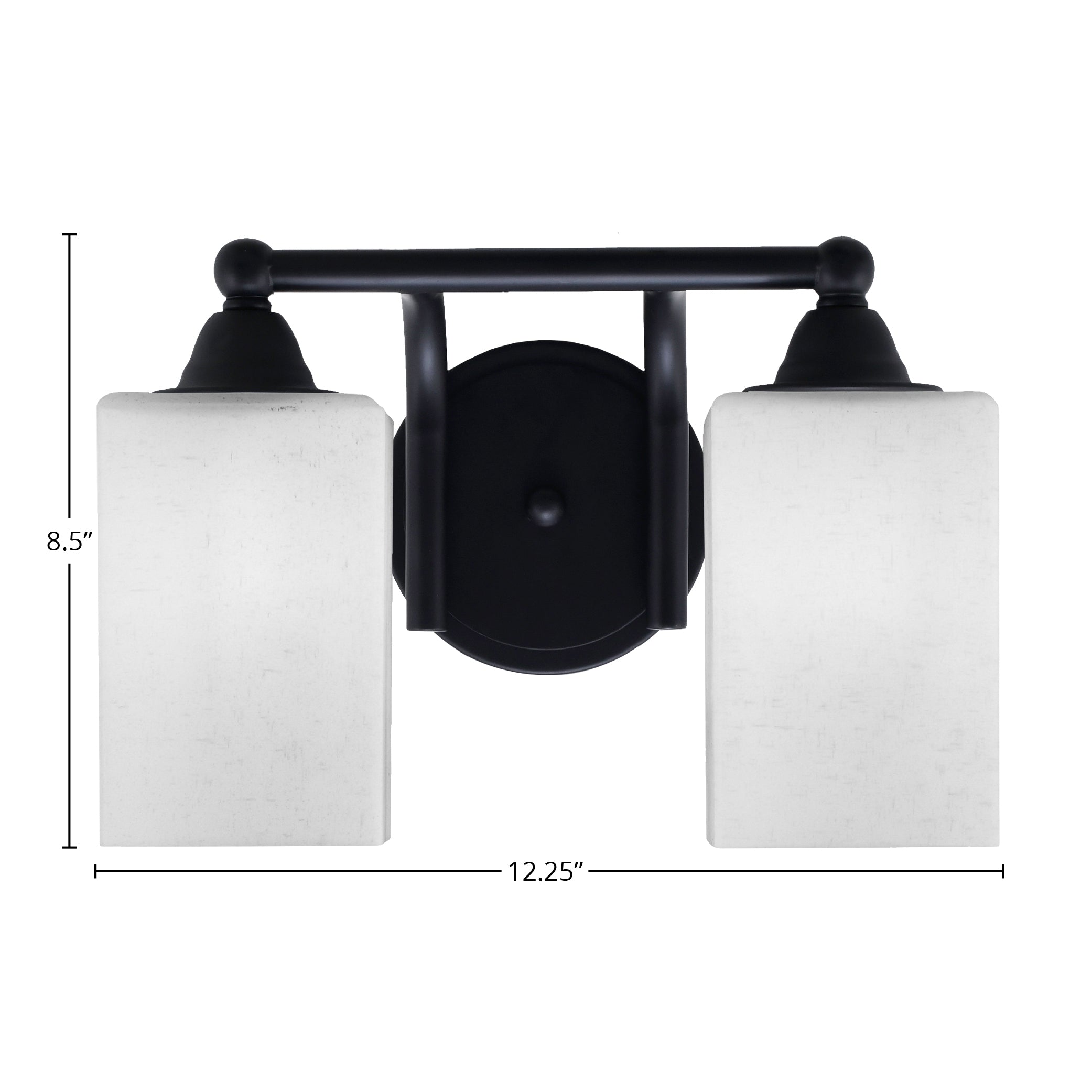 Paramount Two Light Bath Bar in Matte Black with 4" Square White Muslin Shade