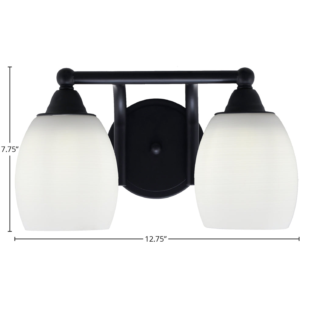 Paramount Two Light Bath Bar in Matte Black with 5" White Linen Shade