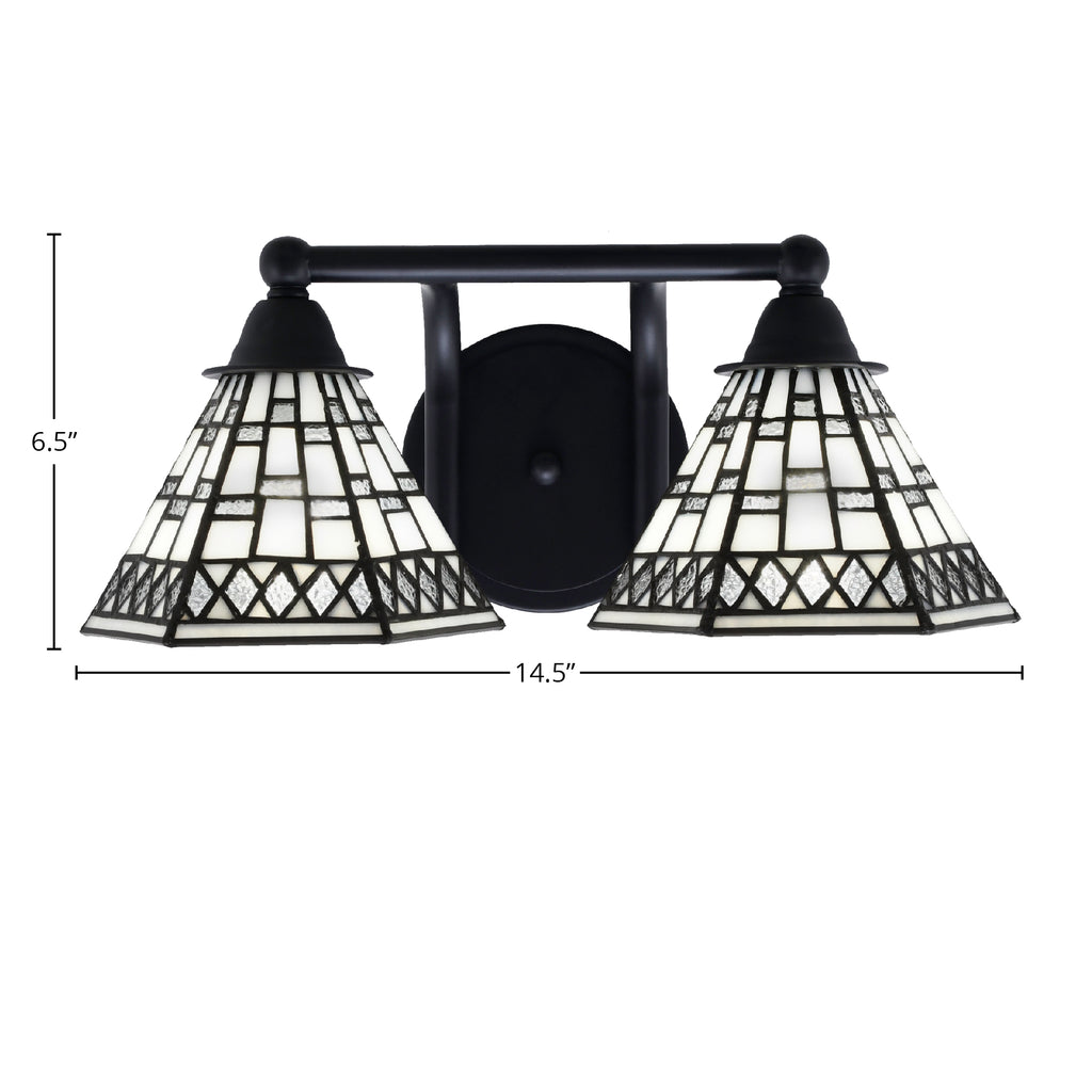 Paramount Two Light Bath Bar in Matte Black with 7" Pewter Art Glass Shade