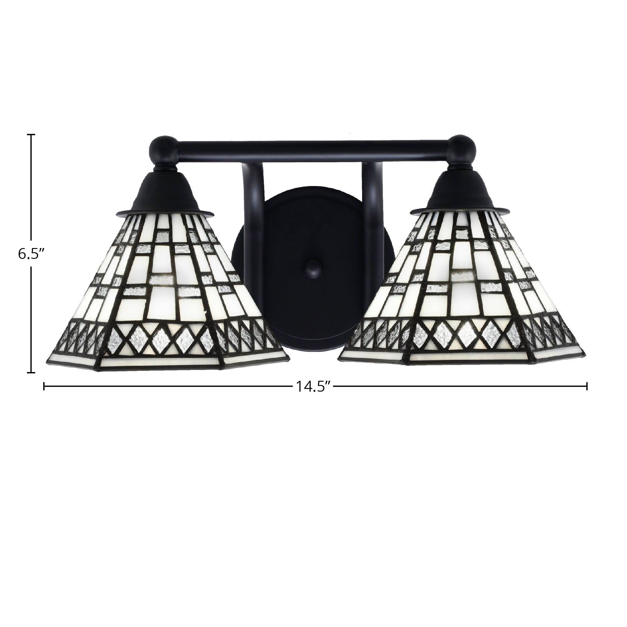 Paramount Two Light Bath Bar in Matte Black with 7" Pewter Art Glass Shade