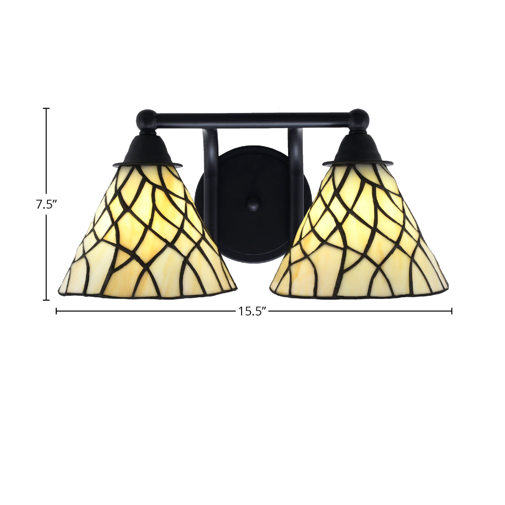 Paramount Two Light Bath Bar in Matte Black with 7" Sandhill Art Glass Shade
