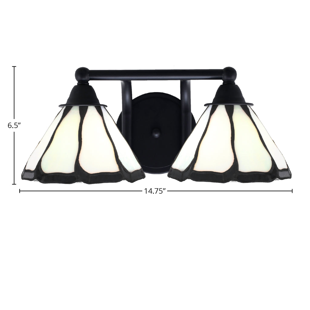 Paramount Two Light Bath Bar in Matte Black with 7" Pearl & Black Flair Art Glass Shade