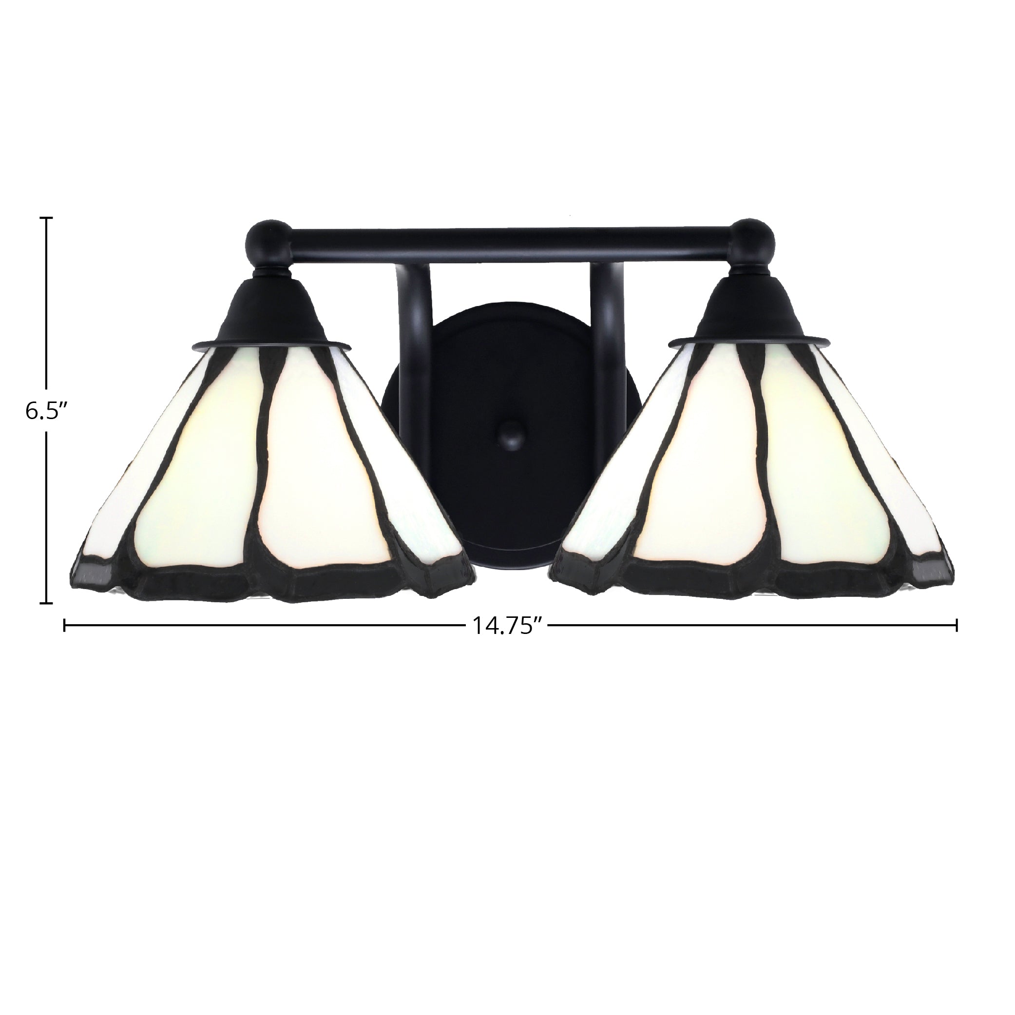 Paramount Two Light Bath Bar in Matte Black with 7" Pearl & Black Flair Art Glass Shade