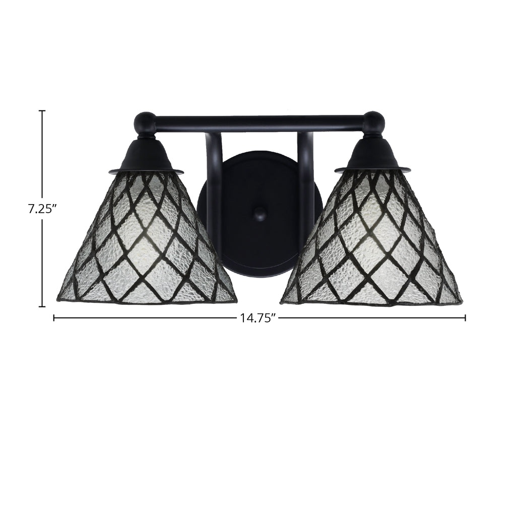 Paramount Two Light Bath Bar in Matte Black with 7" Diamond Ice Art Glass Shade