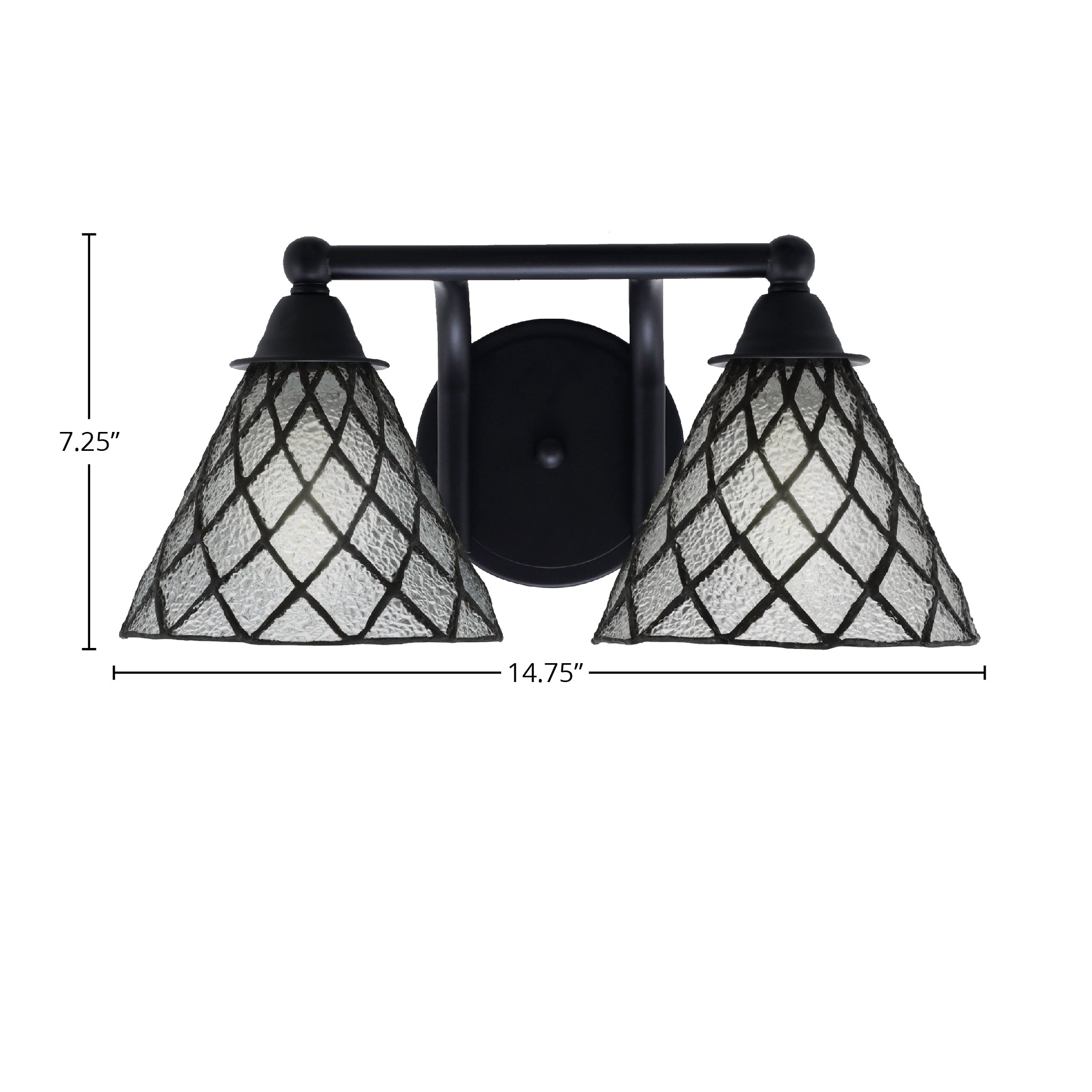 Paramount Two Light Bath Bar in Matte Black with 7" Diamond Ice Art Glass Shade