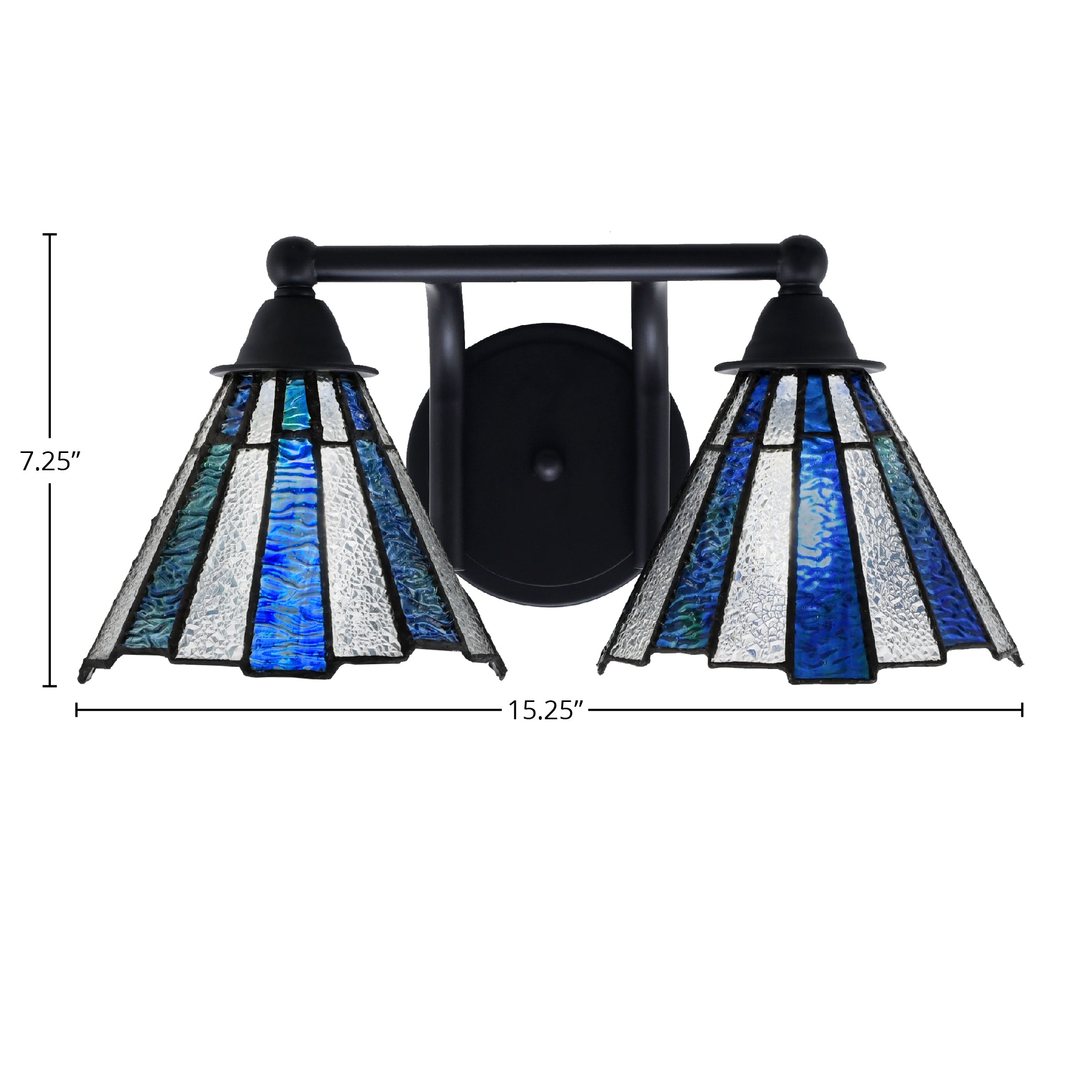Paramount Two Light Bath Bar in Matte Black with 7" Sea Ice Art Glass Shade