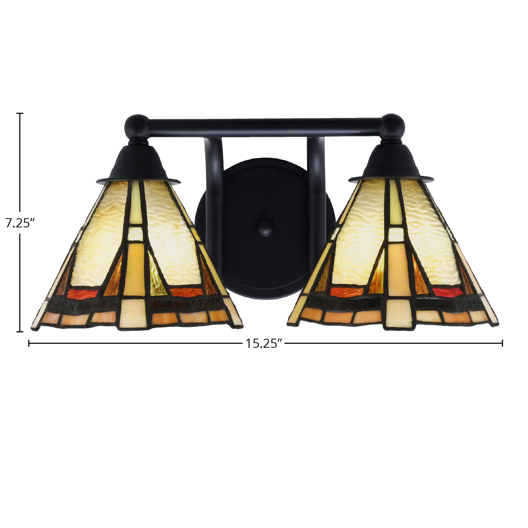Paramount Two Light Bath Bar in Matte Black with 7" Zion Art Glass Shade