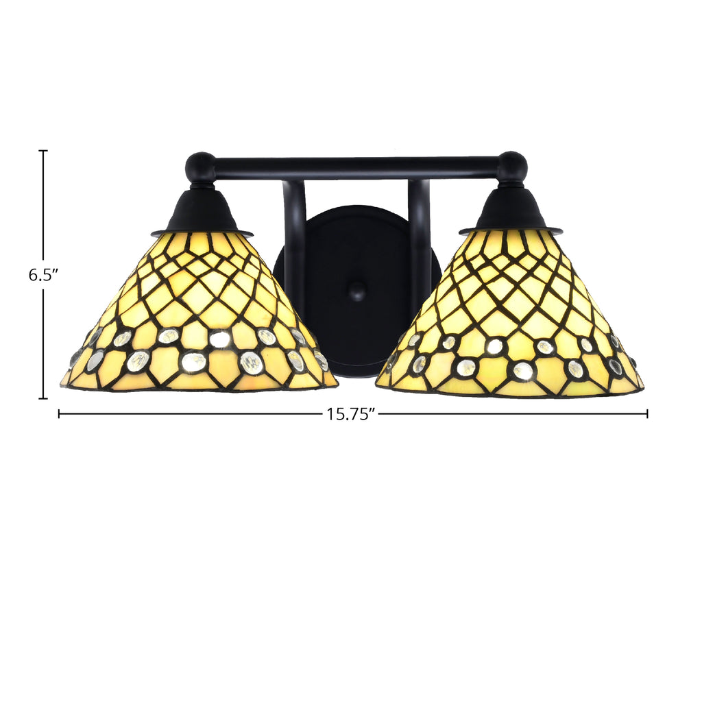 Paramount Two Light Bath Bar in Matte Black with 7" Starlight Art Glass Shade