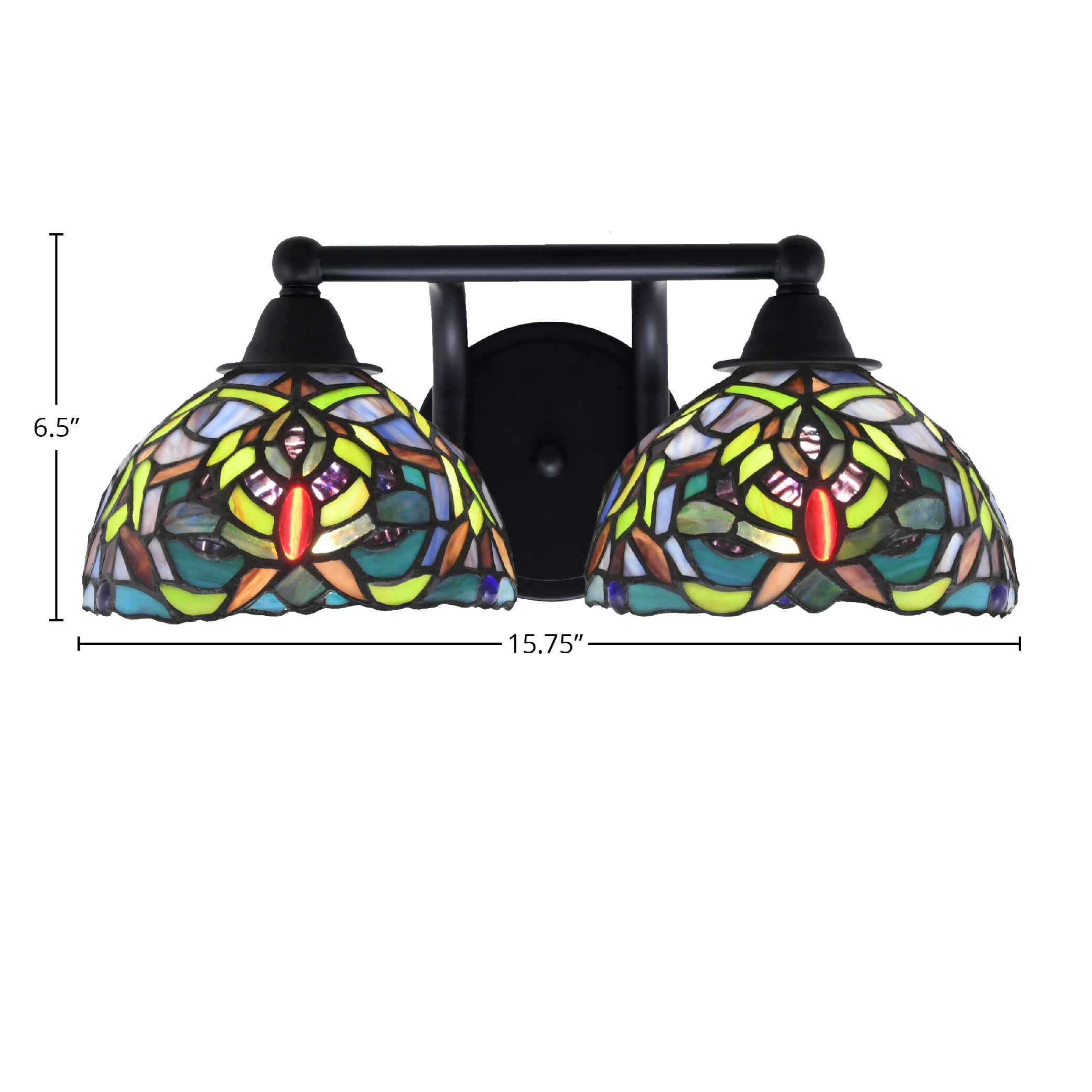 Paramount Two Light Bath Bar in Matte Black with 7" Kaleidoscope Art Glass Shade