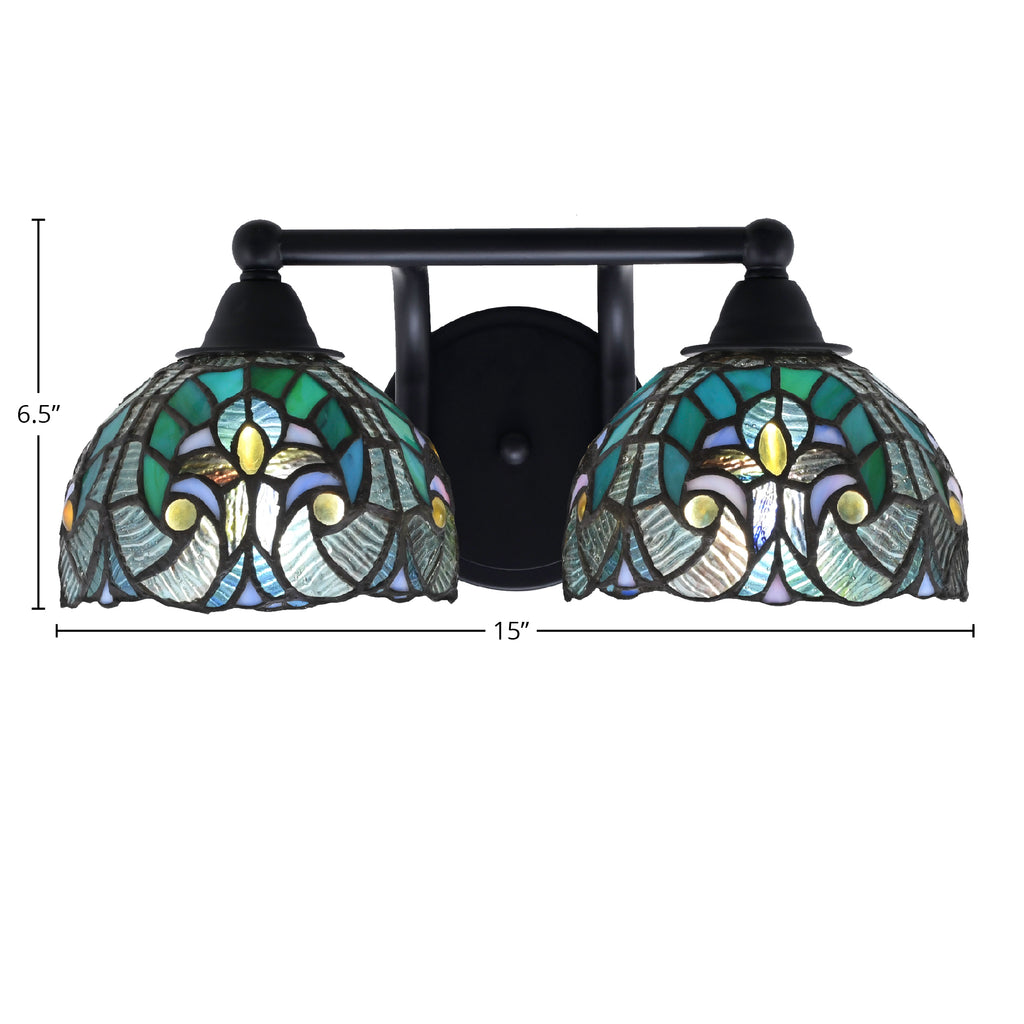 Paramount Two Light Bath Bar in Matte Black with 7" Turquoise Cypress Art Glass Shade