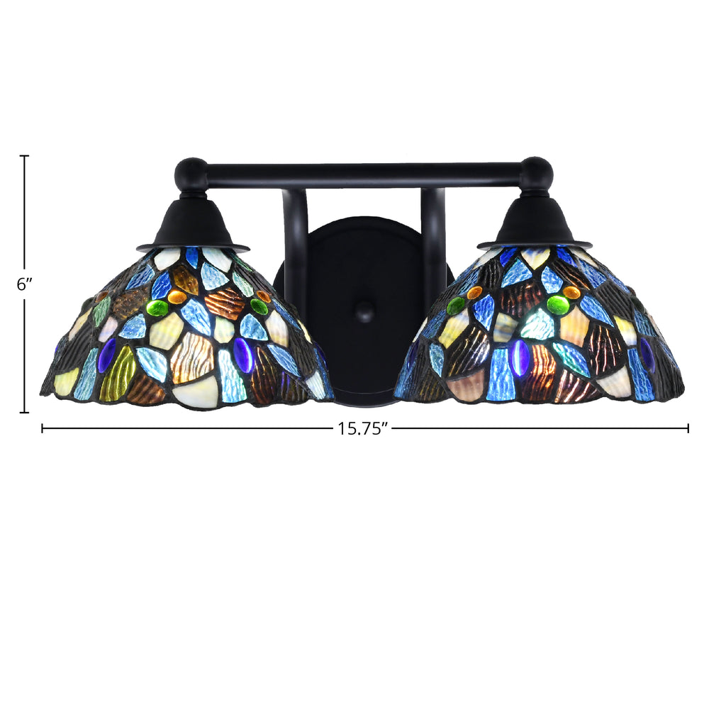 Paramount Two Light Bath Bar in Matte Black with 7" Blue Mosaic Art Glass Shade