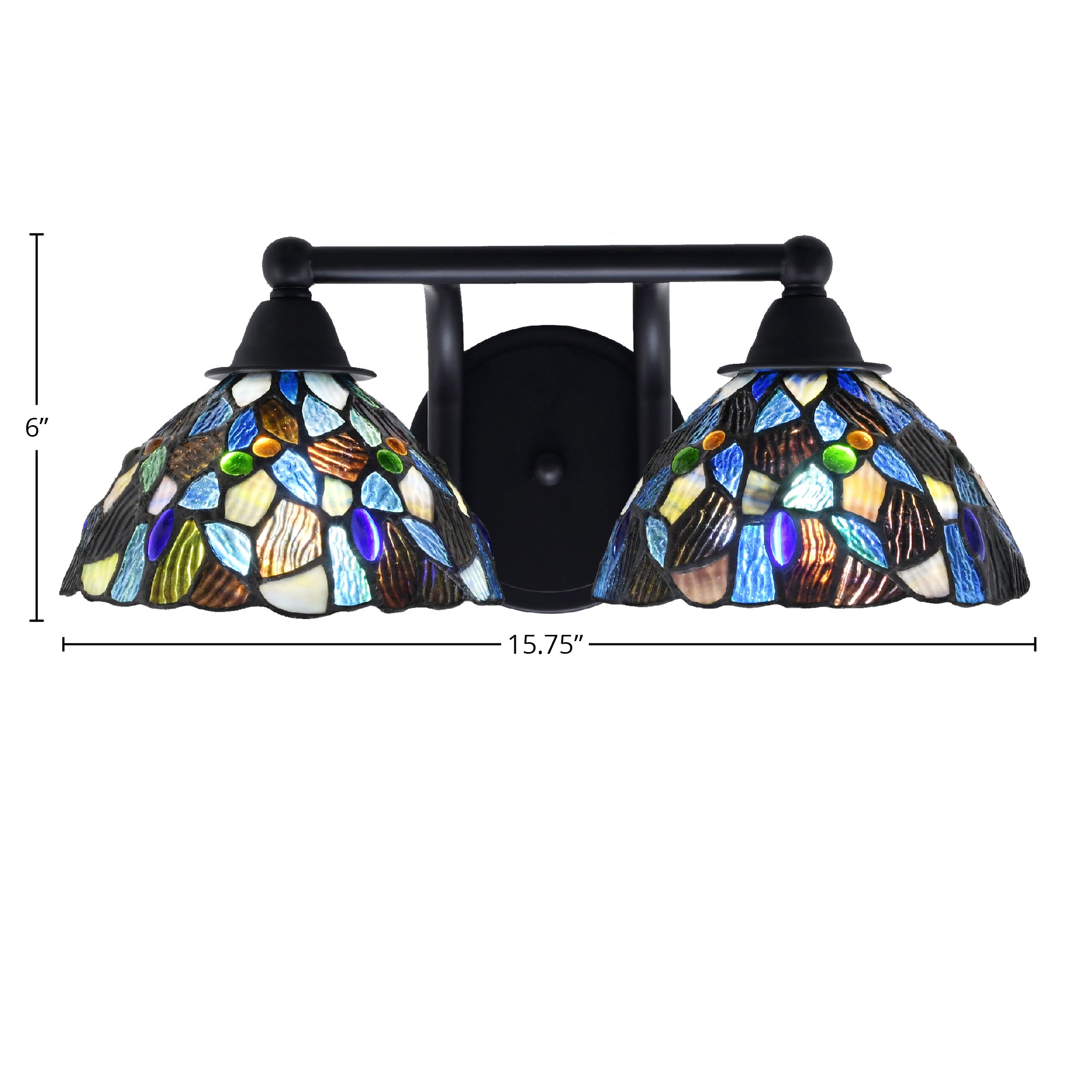 Paramount Two Light Bath Bar in Matte Black with 7" Blue Mosaic Art Glass Shade
