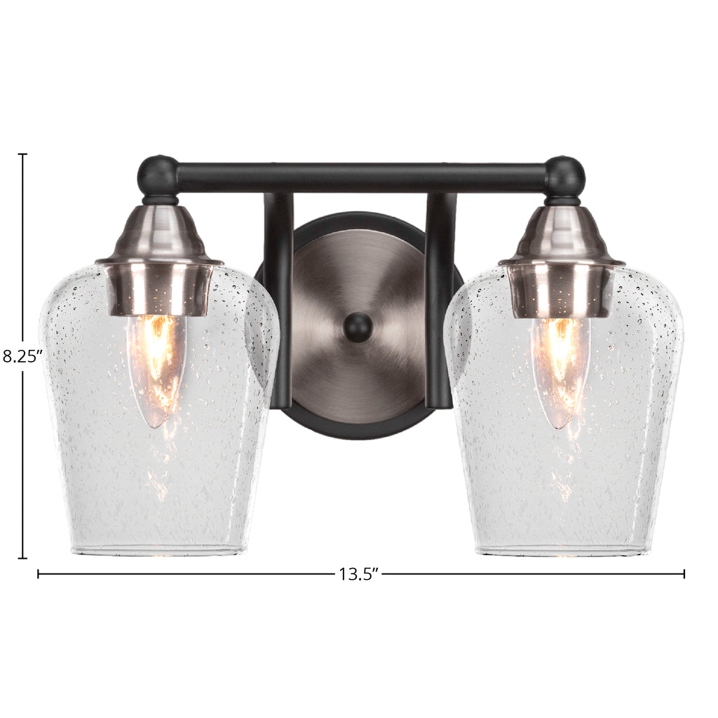 Paramount Two Light Bath Bar in Matte Black & Brushed Nickel with 5" Clear Bubble Shade