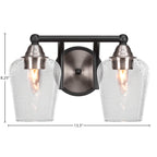 Paramount Two Light Bath Bar in Matte Black & Brushed Nickel with 5" Clear Bubble Shade
