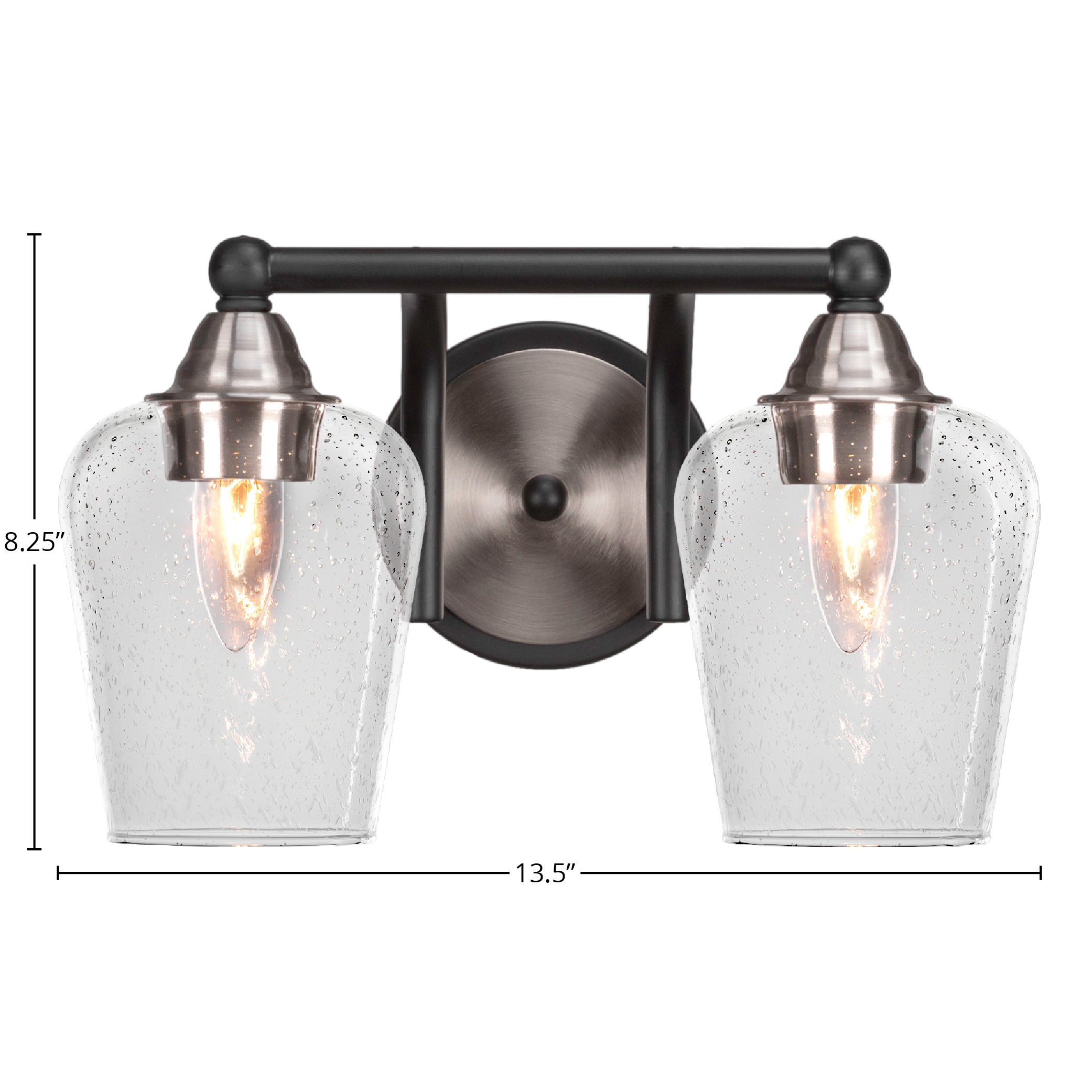 Paramount Two Light Bath Bar in Matte Black & Brushed Nickel with 5" Clear Bubble Shade