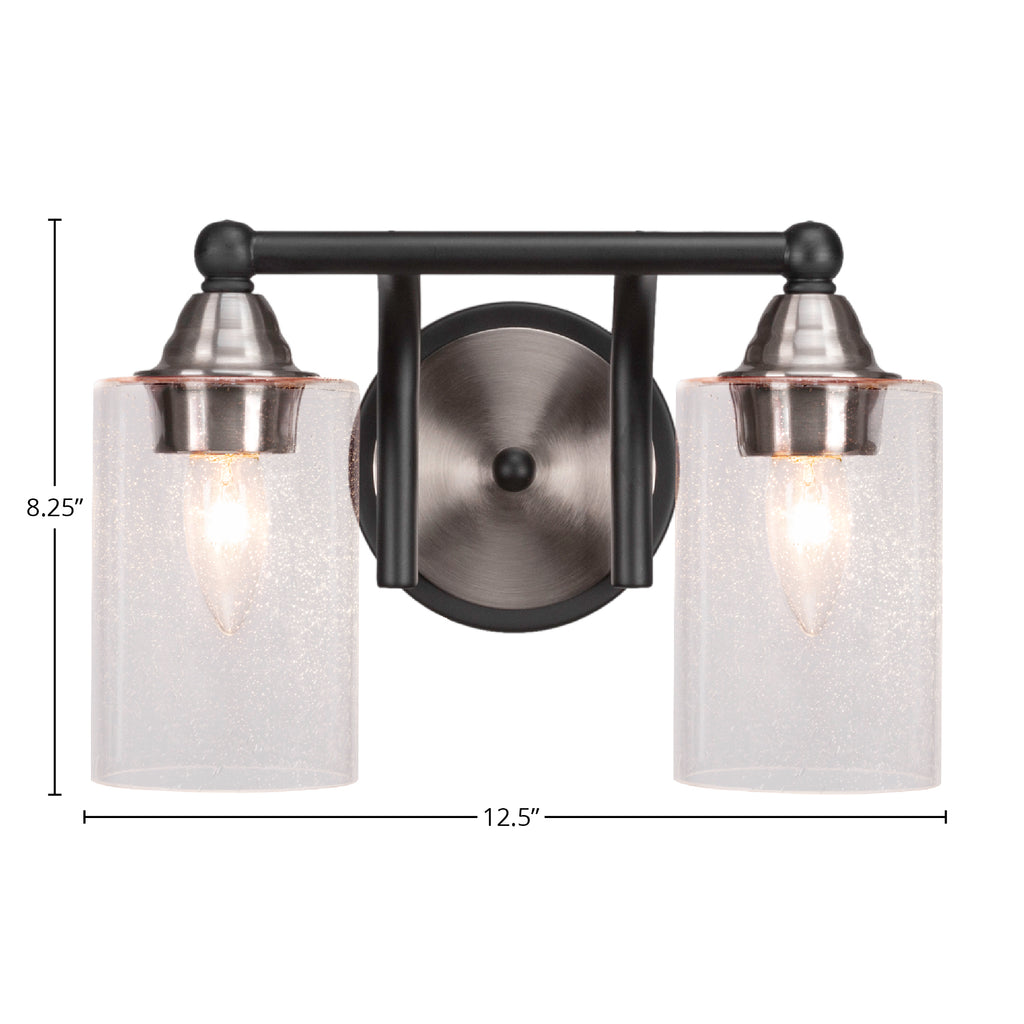 Paramount Two Light Bath Bar in Matte Black & Brushed Nickel with 4" Clear Bubble Shade