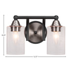 Paramount Two Light Bath Bar in Matte Black & Brushed Nickel with 4" Clear Bubble Shade