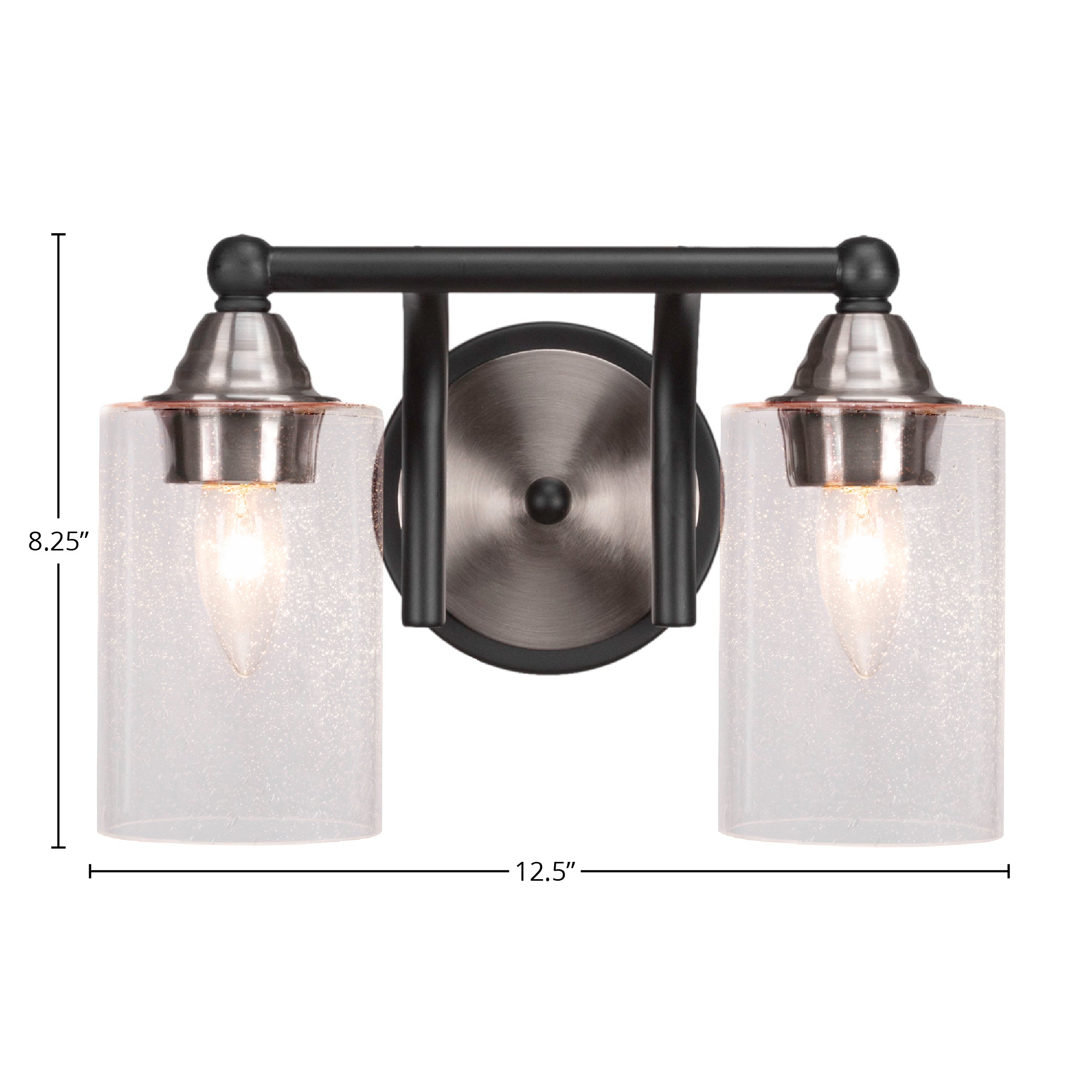 Paramount Two Light Bath Bar in Matte Black & Brushed Nickel with 4" Clear Bubble Shade