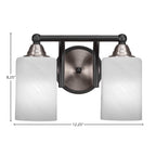 Paramount Two Light Bath Bar in Matte Black & Brushed Nickel with 4" White Marble Shade