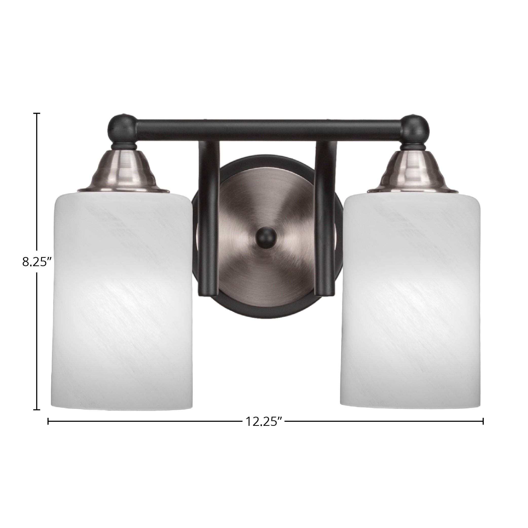 Paramount Two Light Bath Bar in Matte Black & Brushed Nickel with 4" White Marble Shade