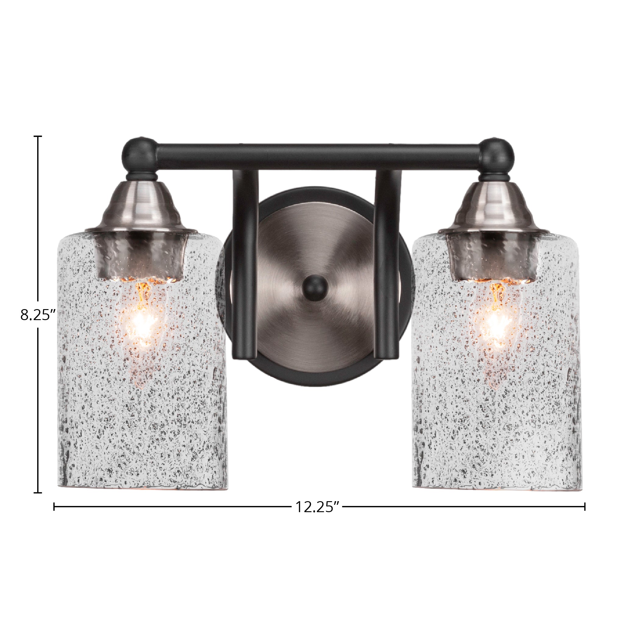 Paramount Two Light Bath Bar in Matte Black & Brushed Nickel with 4" Smoke Bubble Shade