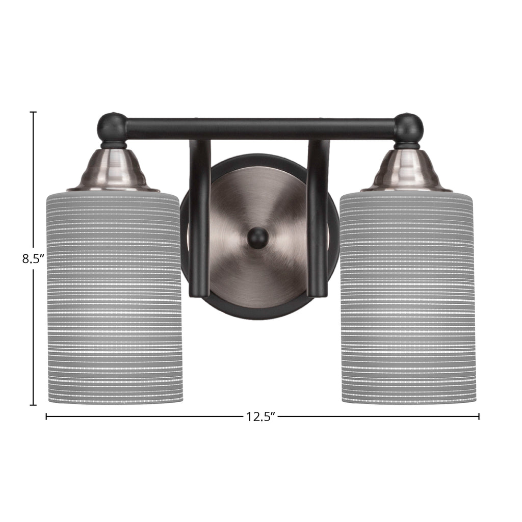 Paramount Two Light Bath Bar in Matte Black & Brushed Nickel with 4" Gray Matrix Shade