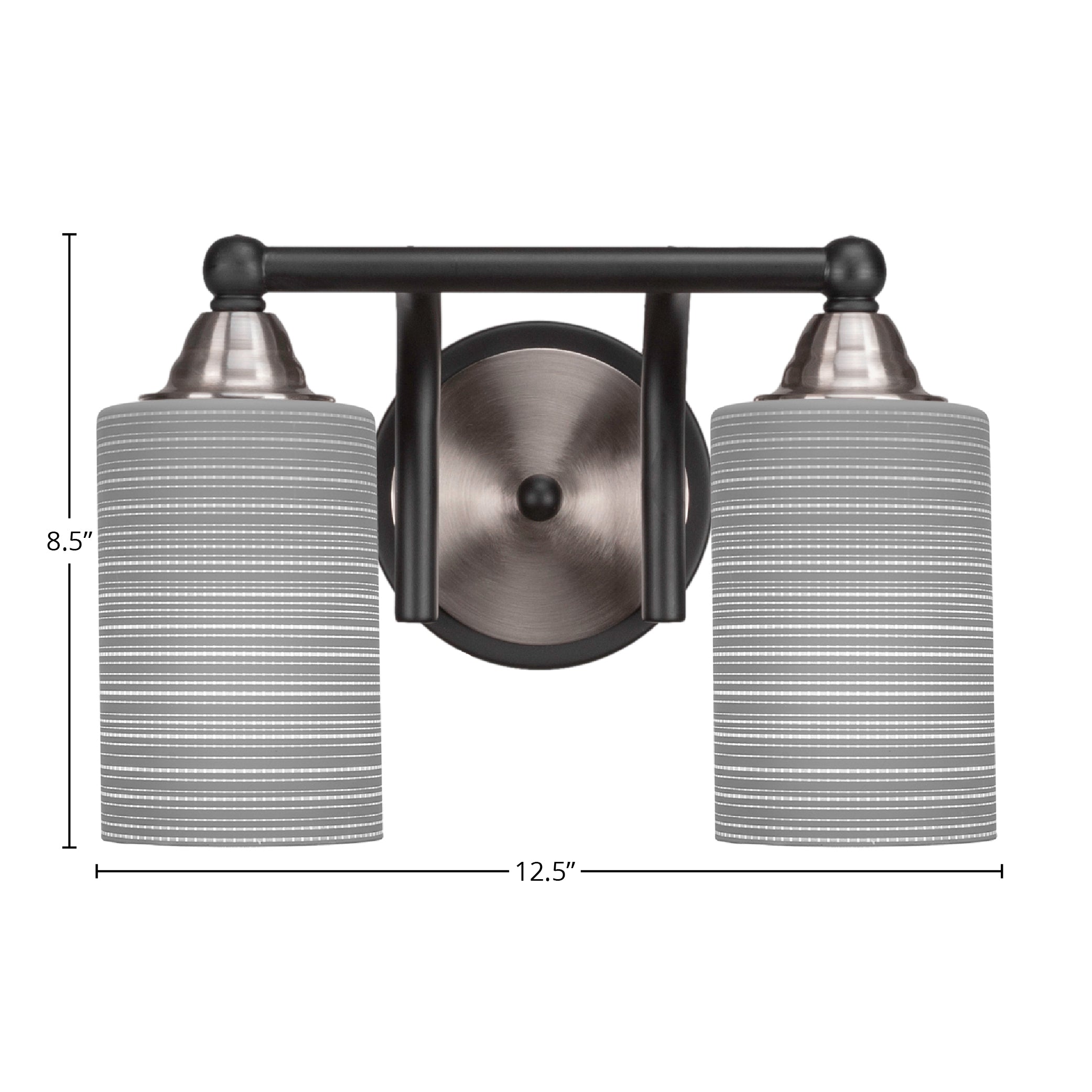 Paramount Two Light Bath Bar in Matte Black & Brushed Nickel with 4" Gray Matrix Shade